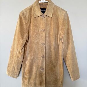 Bernardo Light Tan Brown 100% Genuine Suede Leather Trench Coat Small